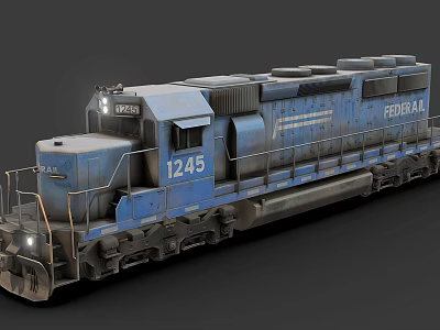 Blue Railroad Locomotive With FEDERAL And UPRR Logos Number 1245 Vintage Metal Structure 3d model
