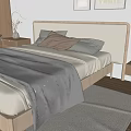 Minimalist Bedroom Interior With Wooden Bed Nightstand Hanging Lamp And Framed