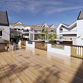White Modern School Building Exterior With Balconies Grassland Water Trees And Blue Sky