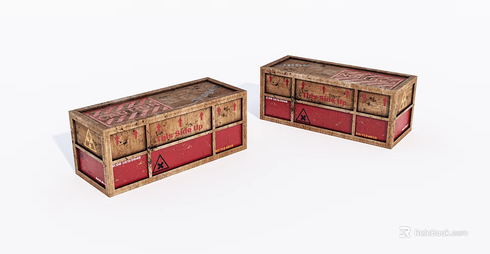 Vintage Wooden Boxes With Red Drawers And Warning Signs Design 3d model 