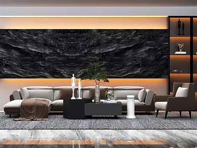 Modern Sofa Coffee Table Set With Marble Wall Green Plant Rug And Accent Chair 3d model