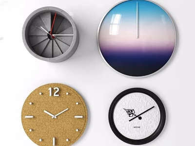 Modern Wall Clocks Collection Featuring Gradient Dial Cork Surface and Decorative Patterns 3d model