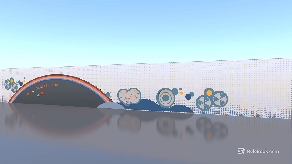 Decorative Feature Wall With Rainbow Heart Shaped Patterns And Circular Decorations 3d model