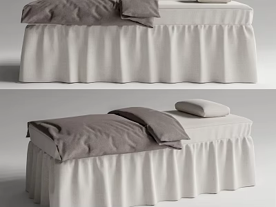 Modern Massage Bed with White Bed Skirt Gray Sheets and Pillow 3d model