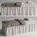 Modern Massage Bed with White Bed Skirt Gray Sheets and Pillow