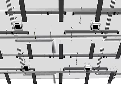 Detailed Modern Ceiling Design With Structural Beams Pipes And Industrial Fixtures 3d model