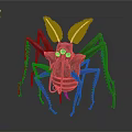 Red Insect with Long Thin Legs Transparent Antennae and Detailed Artistic 3D Render