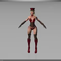Female Character In Red Hat Corset Black Gloves Stockings And Red Boots Standing Pose