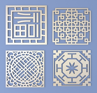 Metal Carved Square Carved Traditional Pattern Lattice Carved Pattern 3d model