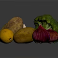 Fresh Assorted Vegetables Including Broccoli Potatoes Red Onions Garlic And Lemon On Dark Background