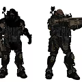 Game Movie Character In Heavy Armor With Tactical Weapon And Combat Gear
