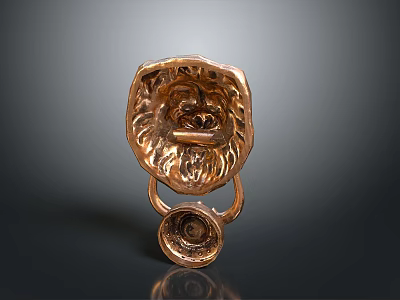 Brass Lion Head Door Knocker Sculpture With Intricate Carving Details 3d model