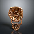 Brass Lion Head Door Knocker Sculpture With Intricate Carving Details