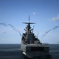 Modern Warship Number 383 Sailing On Water By City Infrastructure