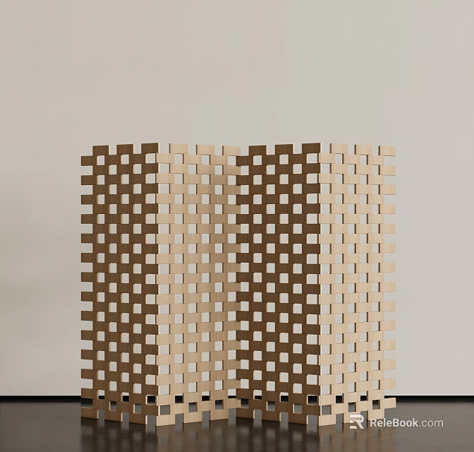Wooden Room Divider Screen With Square Grid Pattern For Modern Home Interior Decoration 3d model