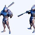 3D Modeled Silver Warrior Sculpture Carving With Spear And Muscular Armor