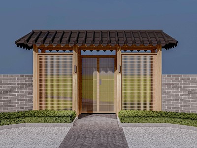 New Chinese-style Chinese-style Courtyard Villa Entrance Door Double-door Grille Door 3d model