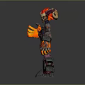 Horned Character Creature With Red Hair Flaming Hands And Mechanical Boots