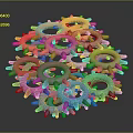 Colorful Gears Stacked In Spherical Structure With Multicolored Design And Reflective Surface