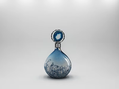 Decorative Blue Glass Ornament Set With Engraved Patterns And Circular Top 3d model