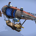 Vintage Steampunk Airship Featuring Wooden Metal Structure And Blue Hexagonal Patterns 3d model
