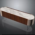 Modern Console Table With White Marble Top Brown Wooden Cabinet Pink Edges And Black Legs