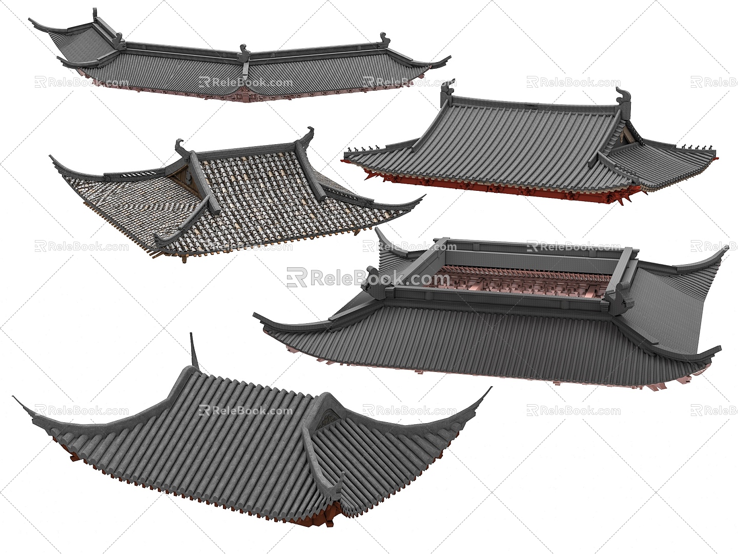 Chinese Eaves Roof Tiles Courtyard Roof Eaves Cornice Glazed Tile Roof Ridge 3d model