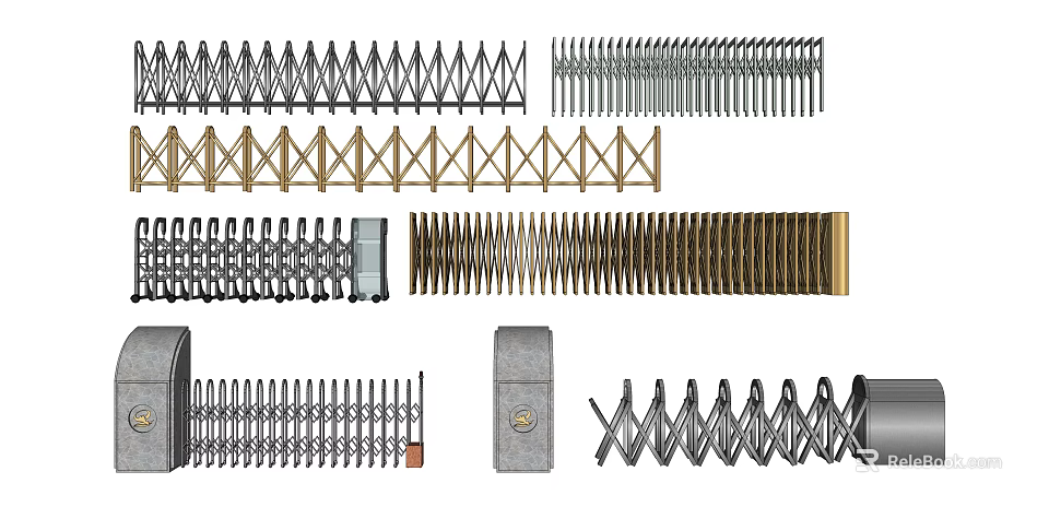Different Styles Of Metal Retractable Gates With Folding Sliding Security Designs 3d model 