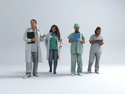 Group of Medical Professionals Standing Together in Uniforms Holding Clipboards 3d model