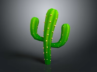 Green Cactus With Three Branches And Yellow Spines On Gray Background 3d model