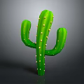Green Cactus With Three Branches And Yellow Spines On Gray Background 3d model