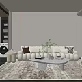 Elegant Modern Living Room Interior With Beige Sofa Round Coffee Table And Light Gray Rug