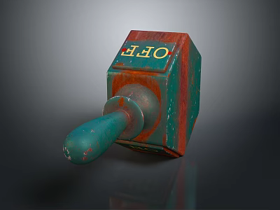 Vintage Green And Red Control Switch With OFF Label And Handle 3d model