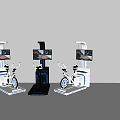 Modern Futuristic Sports Equipment Featuring Stationary Exercise Bikes With Interactive Screens