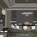 Luxury Private Dining Room Interior With Round Marble Table Pendant Lights And White Chairs