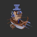 3D Sailing Boat Model With Wooden Hull And Blue Tower Decoration
