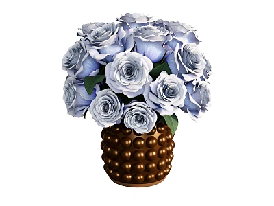 Elegant Brown Pearl Decorated Vase With Blue Roses And Green Leaves Arrangement 3d model