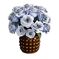 Elegant Brown Pearl Decorated Vase With Blue Roses And Green Leaves Arrangement