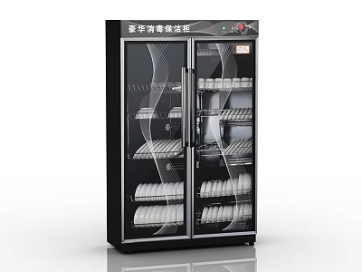 Kitchen Electric Disinfector Double Door Black Design With Multiple Shelves And Tableware 3d model