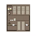 Modern Wooden Sideboard Cabinet With Lattice Doors And Tableware On Shelves