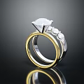 Two Tone Gold Silver Ring With Large Main Diamond And Small Side Stones