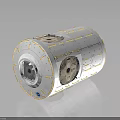 Cylindrical Industrial Device With White Casing Circular Components Yellow Strips And Metallic Parts