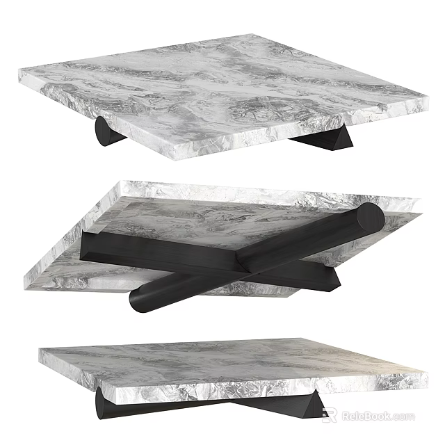Modern Coffee Table With Marble Top And Black Metal Frame Design 3d model 