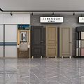 Modern Showroom Interior With Cabinets Display Shelves TV Screen Bookshelves And Marble Floor