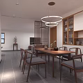 Modern Living Dining Room Interior With Gray Sofa Coffee Table Wooden Partition And Dining Chairs