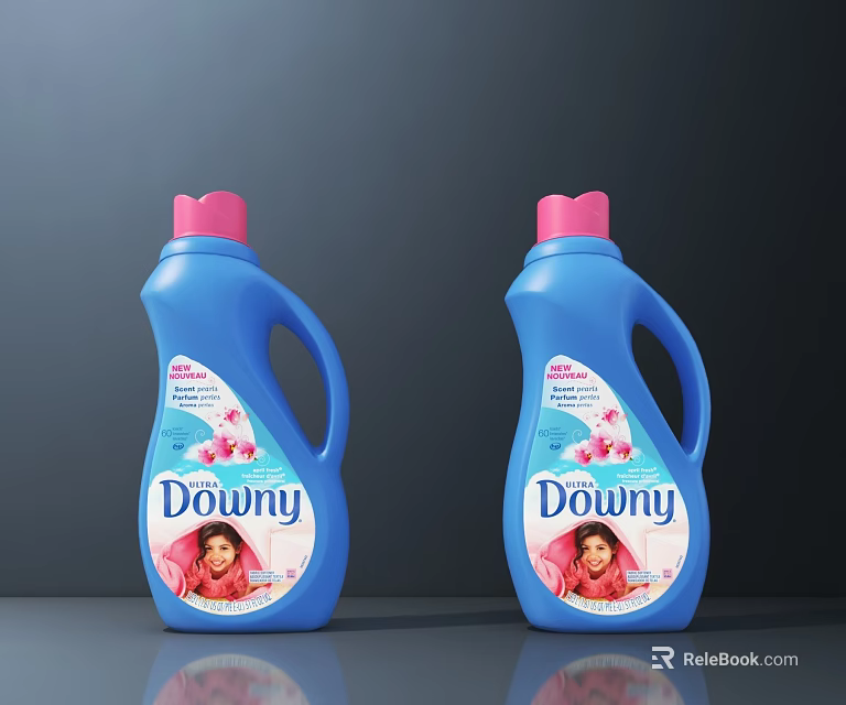 Downy Liquid Fabric Softener In Blue Bottles With Pink Caps For Daily Laundry 3d model 