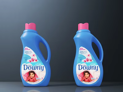 Downy Liquid Fabric Softener In Blue Bottles With Pink Caps For Daily Laundry 3d model