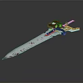 Decorative Sword Weapon with Red Green Hilt and Blue Blade Details