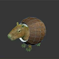Adorable Capybara In Brown Furry Sphere Enclosure With Head Peeking Out