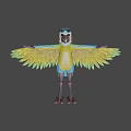 Cartoon Parrot Character With Blue Yellow Wings Wearing Hat And Glasses Spread Arms